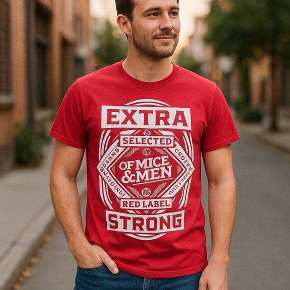 VINTAGE Y2K OF MICE & MEN Red Label Rock Band Tee S Short Sleeve Red Skater - Picture 11 of 11